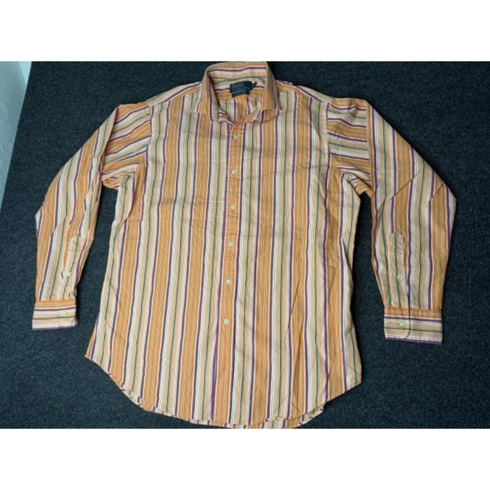 Polo Ralph Lauren Estate Sport Shirt Mens Large Orange Striped 100% Cotton L/S